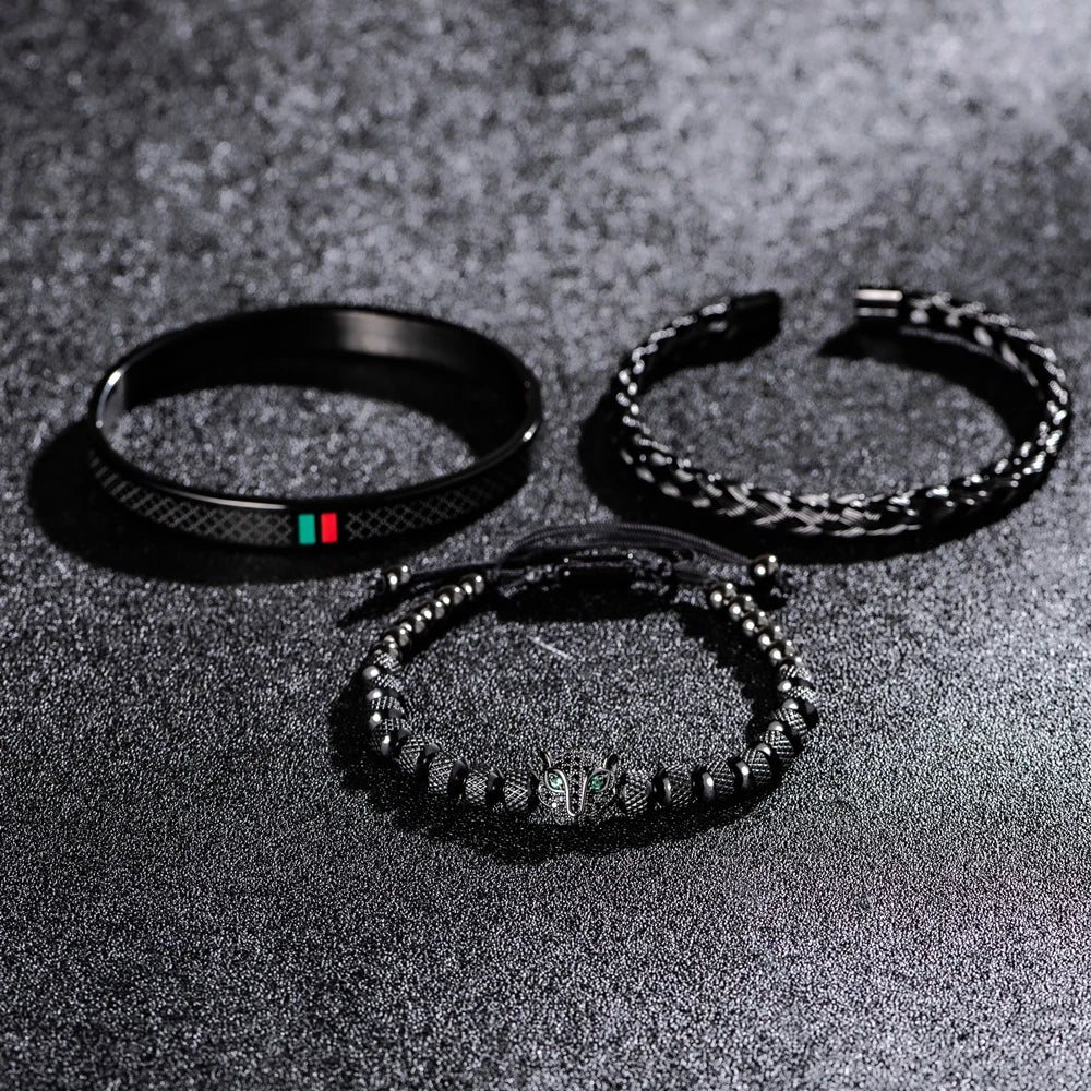 Mens Handmade Stainless Steel 3Pcs Bracelet Jewelry