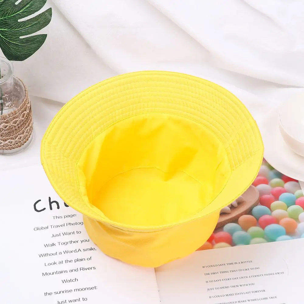 Childrens Summer  Bucket Hat Fisherman’s Cap Sun Protection Solid Color Breathable Cap