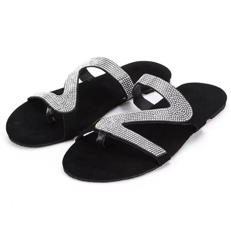 Woman’s Summer Sandals Beach Rhinestone Strap Ladies Fashion Slides Trending Fashion Shoes