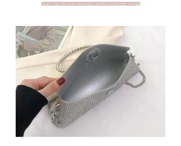 Rhinestone Diamond Womans Handbag Bling Evening Sparkly Square Clutch Purse