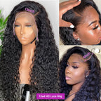 🔥Water Wave Black 13x4 13x6 5x5 HD Lace wig Human Hair 180% Density Curly Wig For Women