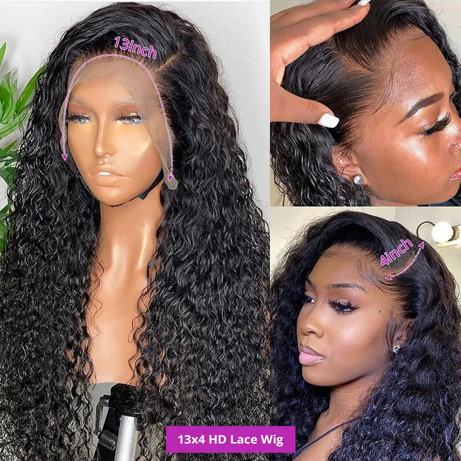 🔥Water Wave Black 13x4 13x6 5x5 HD Lace wig Human Hair 180% Density Curly Wig For Women
