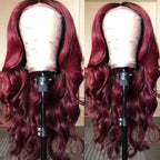 🔥99J Pre Plucked Human Hair Body Wave Burgundy Colored Brazilian Lace Front Wig