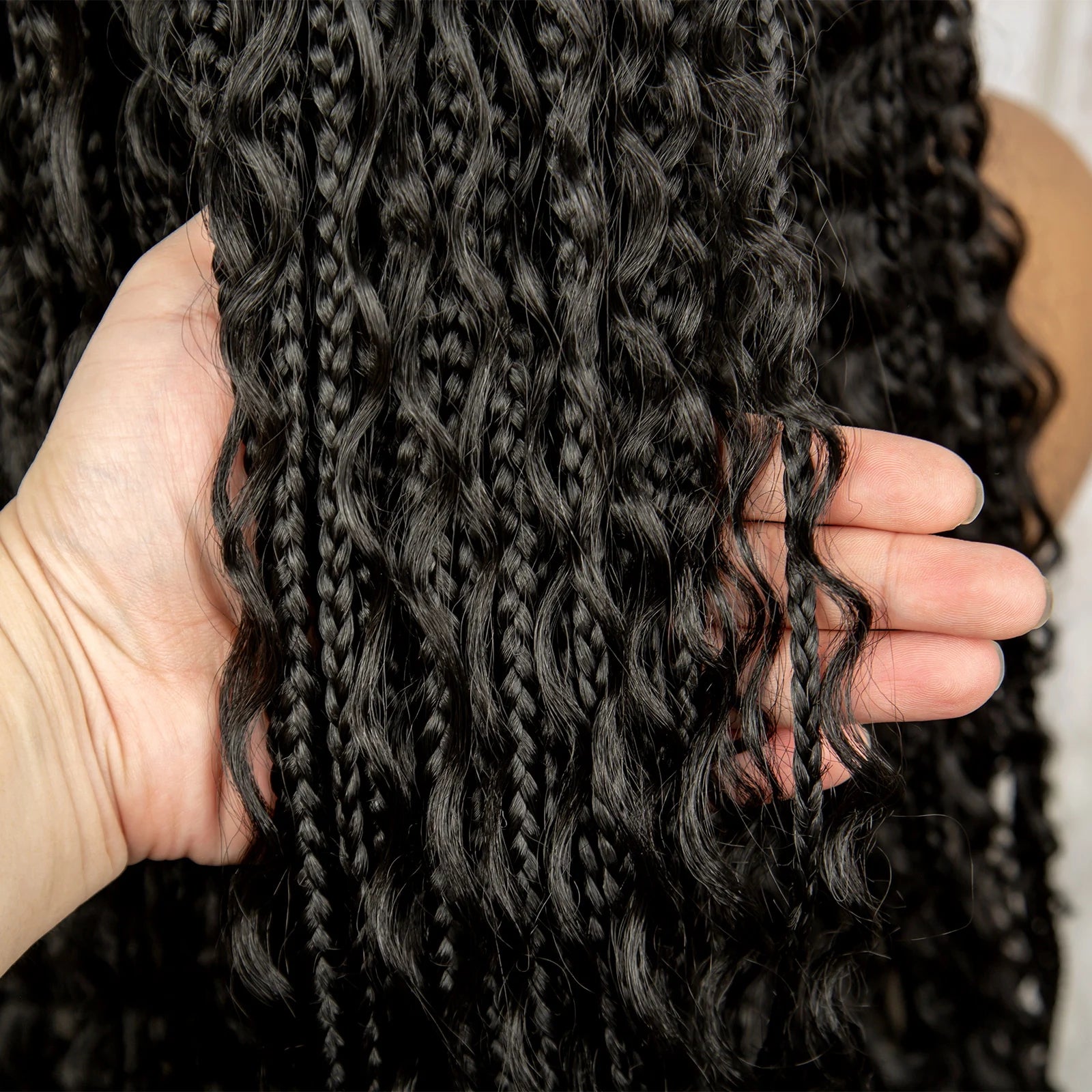 36 inch Synthetic Braided Boho Lace Wig Curly Hair Knotless Box Braids Hairstyle