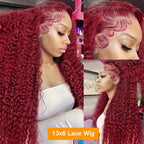 Burgundy Red 99J Deep Wave Brazilian 13x4 13x6 Hd Lace Frontal Deep Curl Human Hair Curly Wig