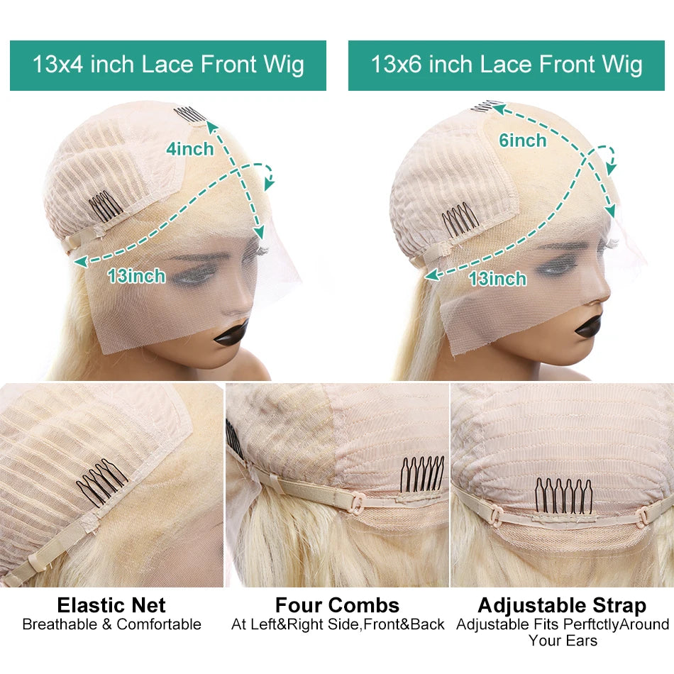 🔥613 HD Lace Human Hair Body Wave 13X6 180 Density Closure Blond Wig