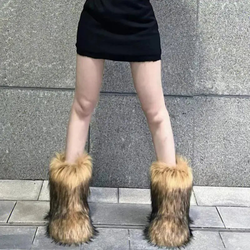 Fluffy Faux Fox Fur Boots For women Winter Women Shoes Fashion Footwear
