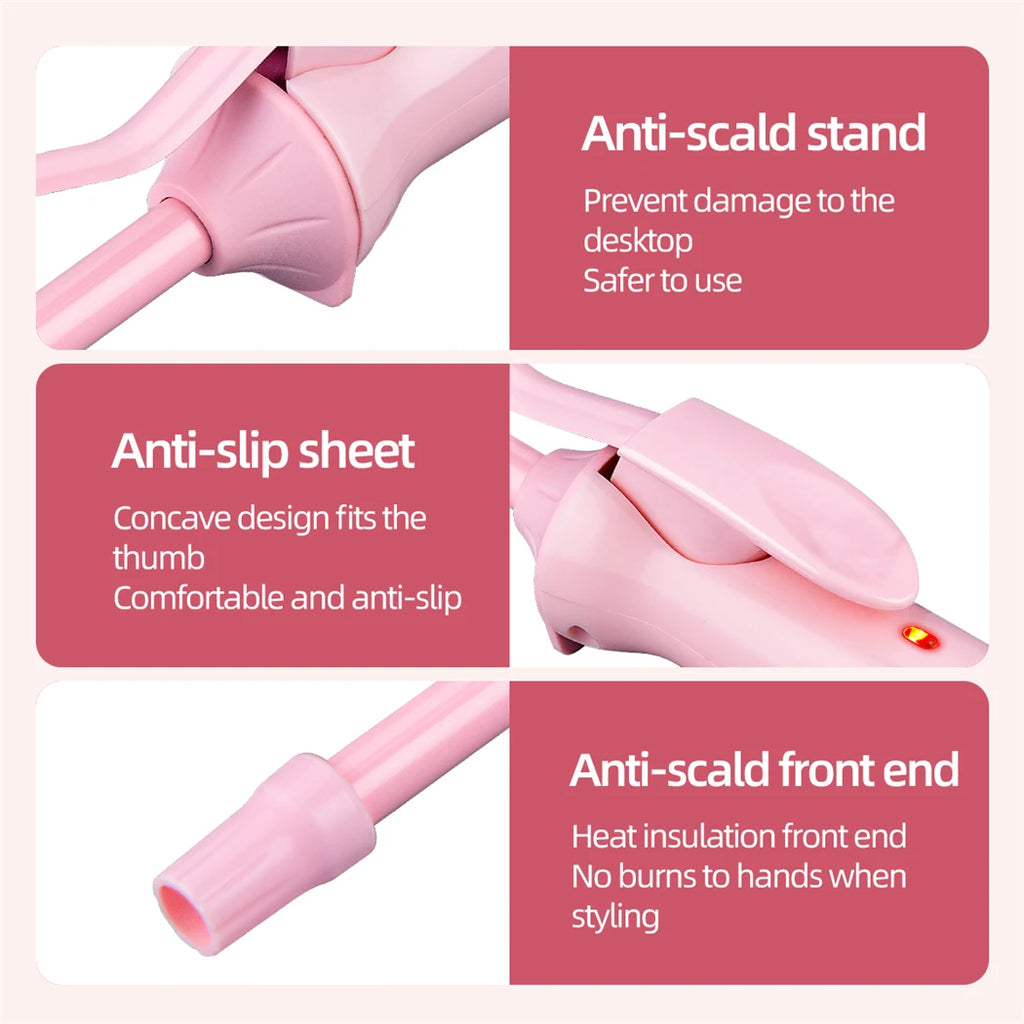 9mm Ceramic Coating Mini Pink Curling Iron Wand
