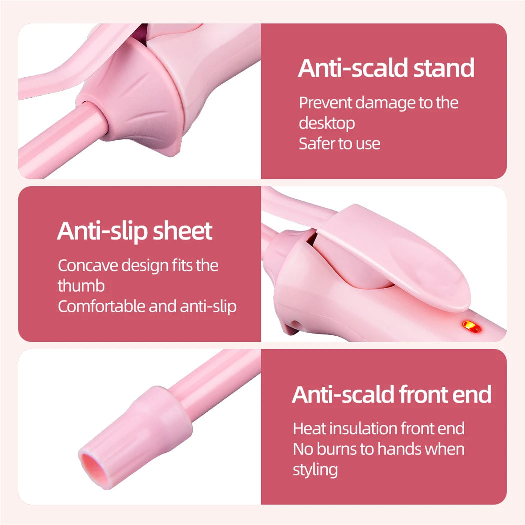 9mm Ceramic Coating Mini Pink Curling Iron Wand