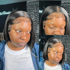 Natural Straight Bob Human Hair Transparent Wig 180% 220% Density Lace Front Wig