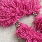 Heart Shape Shoulder Y2k Woman Plush Purse Furry Chain Trendy Satchel Handbag