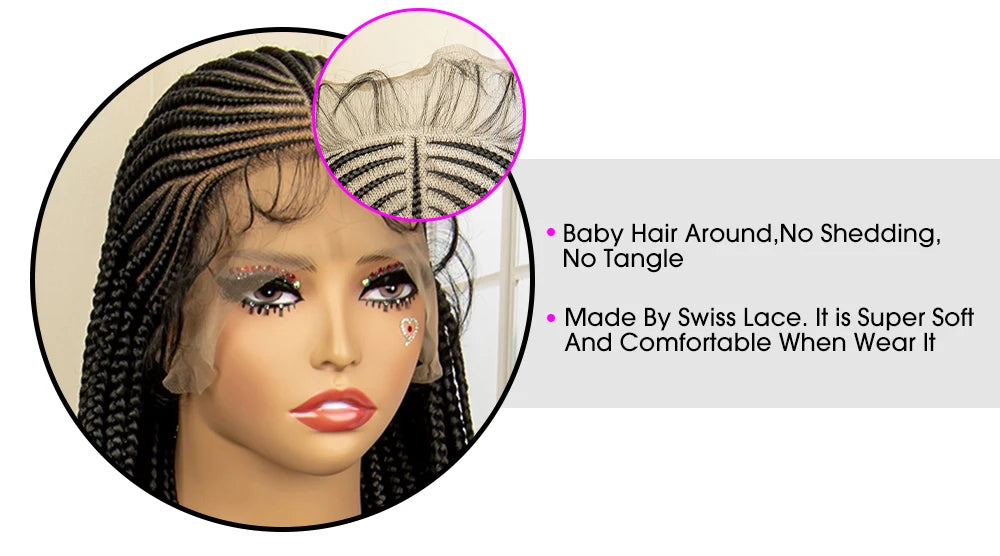 36 Inch Full Lace Fulani Box Braid Synthetic Lace Front Pre Styled Braided Wig