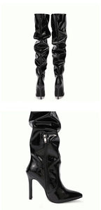 Over The Knee Extra Long Womens Fashion Boots Pleated High Heal Boots
