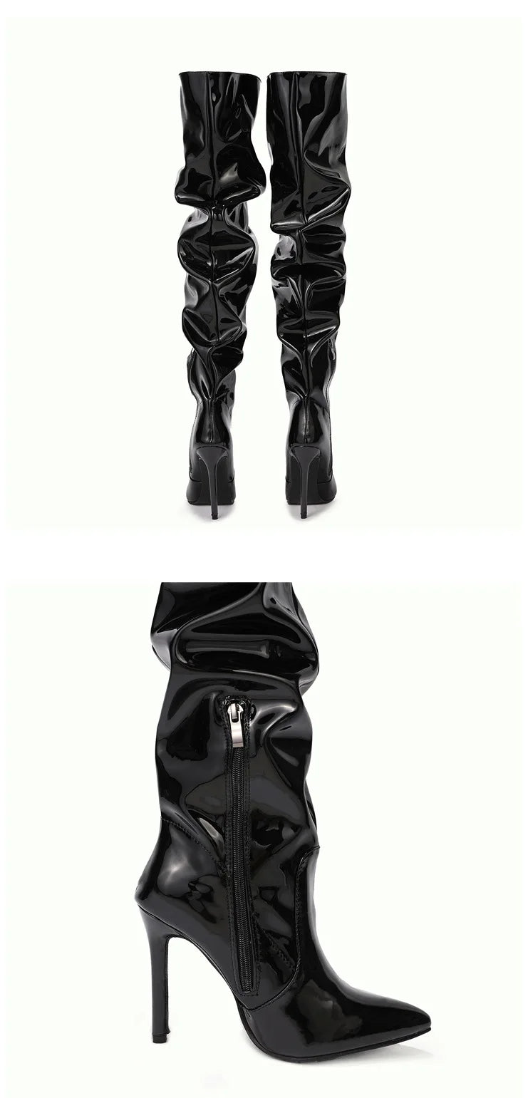 Over The Knee Extra Long Womens Fashion Boots Pleated High Heal Boots