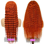 Ginger Orange Deep Wave Loose Curly Human Hair Orange Brazilian Wig 180% 200% Density Lace Front Wig