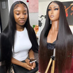 🔥Natural Black Brazilian Bone Straight HD Lace Front Human Hair Ready To Wear Glueless Wig