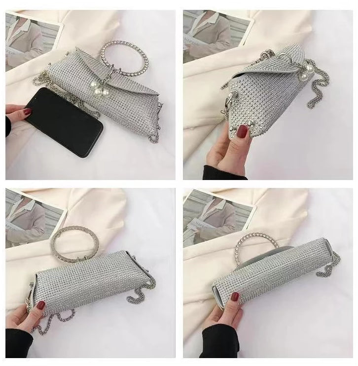 Rhinestone Diamond Womans Handbag Bling Evening Sparkly Square Clutch Purse