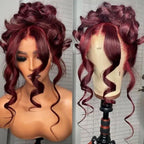 🔥99J Pre Plucked Human Hair Body Wave Burgundy Colored Brazilian Lace Front Wig