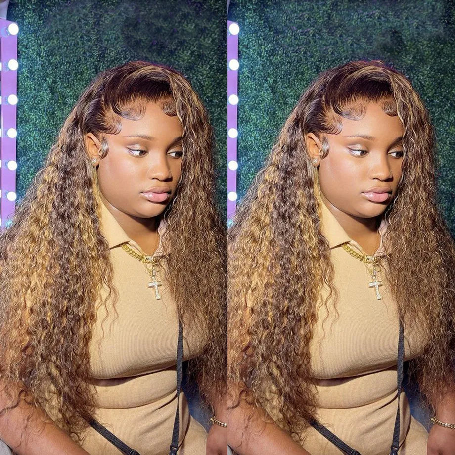 Highlighted 150% 180% Density Loose Deep Wave Curl Human Hair HD Lace Ombre 13x4 13x6 Highlighted Wig