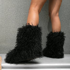 Woman Fur Boots Fluffy Faux Teddy Bear Plush Ladies Boots
