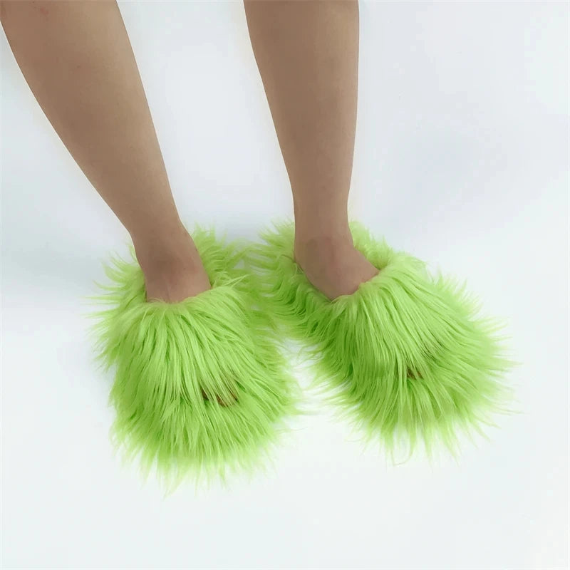 Fashion cotton Open toe slippers Woman Trending Furry Style Shoes