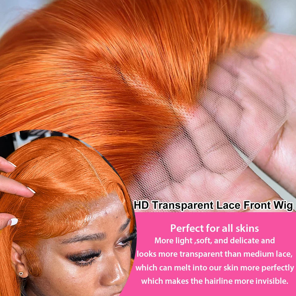 🔥Ginger Orange Straight Human Hair HD Lace Brazilian Human Hair Wig