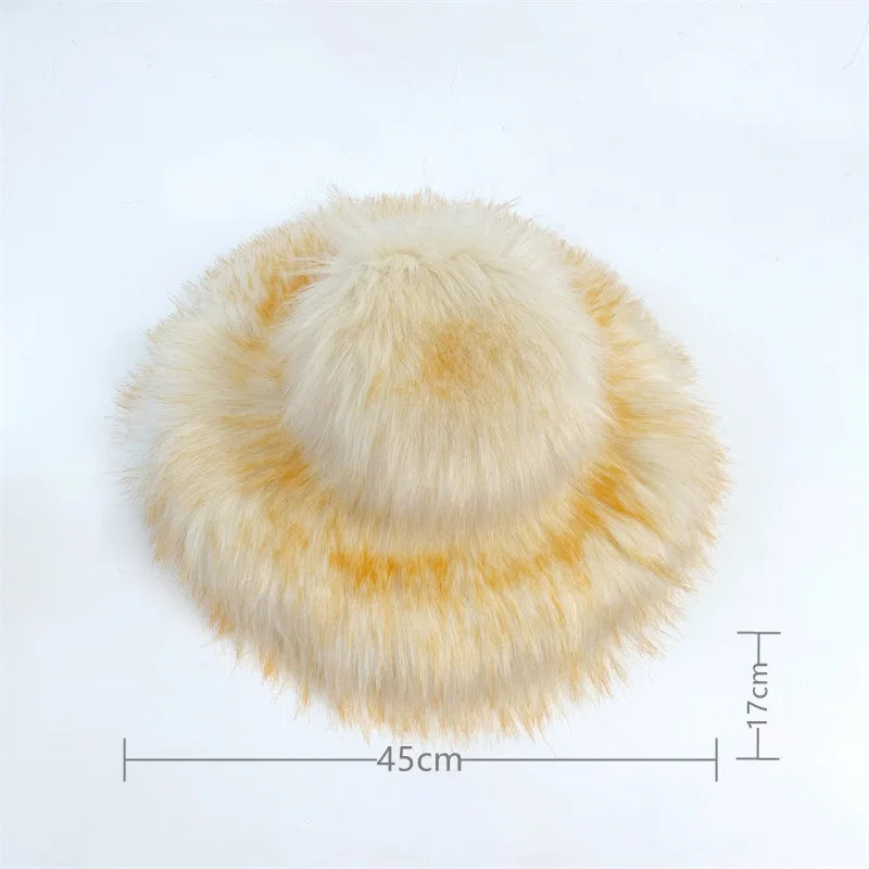 Womans Fashion Plush Faux Fur Trending Winter Rabbit Fur Oversized Fishermans Hat And Bag Set
