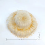 Womans Fashion Plush Faux Fur Trending Winter Rabbit Fur Oversized Fishermans Hat And Bag Set