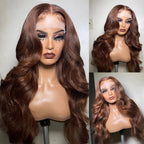 Natural Chocolate Brown #4 Body Wave Curl 150% 180% Density Loose Curly Human Hair Brazilian Lace Wig