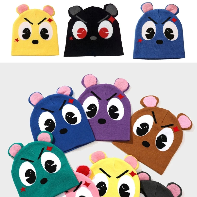 Colored Knitted Beanie Winter Warm Cartoon Design Head Warmer Hat