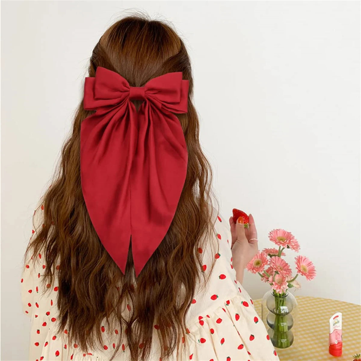 8 Pcs Trending Womans Oversized Bowknot Classy Hair Bow Solid Color Hair Clip Trendy Accessory