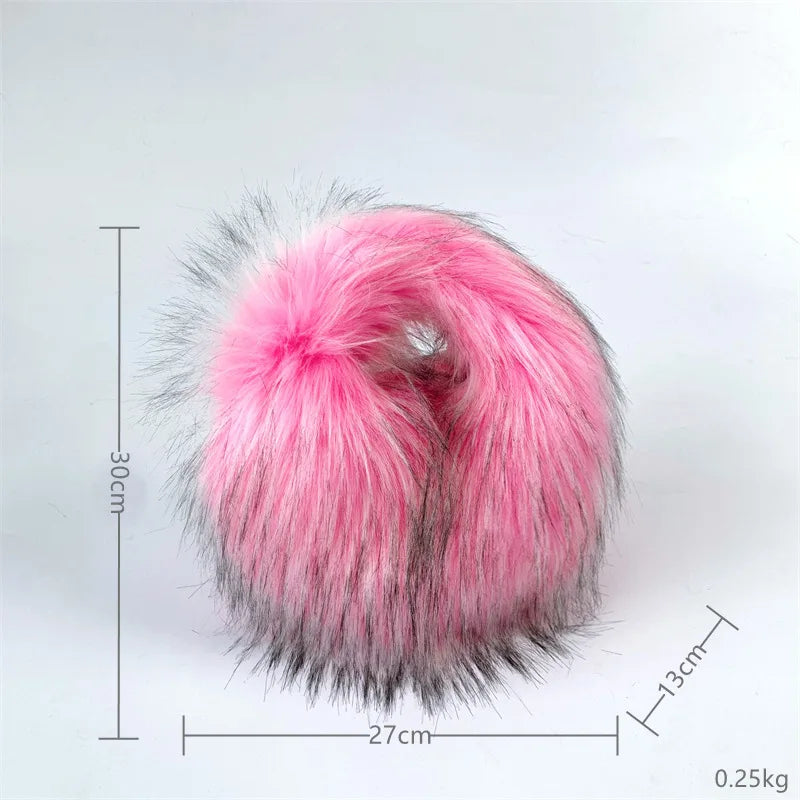 Womans Fashion Plush Faux Fur Trending Winter Rabbit Fur Oversized Fishermans Hat And Bag Set