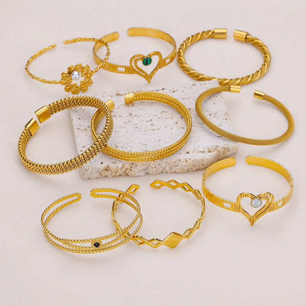 Stainless Steel Gold Plated Bracelet Woman Accessory 58-60mm  Trending Jewelry