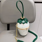 Cute Straberry Rhinestone Womans Clutch Purse Bucket Shoulder Bag