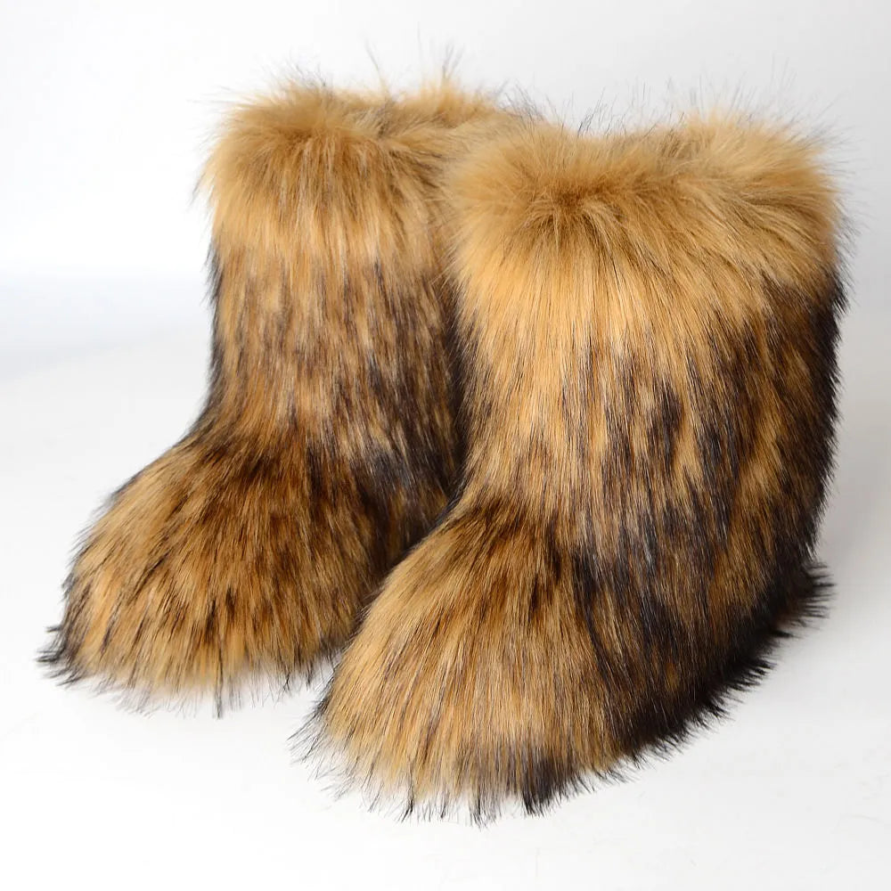 Fluffy Faux Fox Fur Boots For women Winter Women Shoes Fashion Footwear