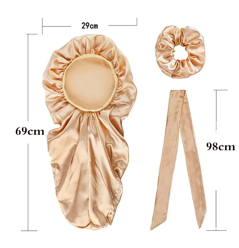 Extra Long Womens 3 pcs Bonnet Satin Silk bonnet For women