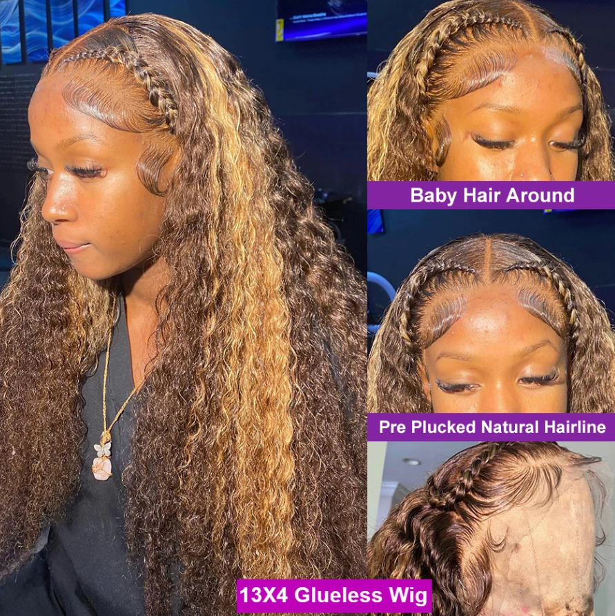 Highlight Deep Wave Colored Human Hair wig 13x4 7x5 pre plucked Glueless wig 180% Density