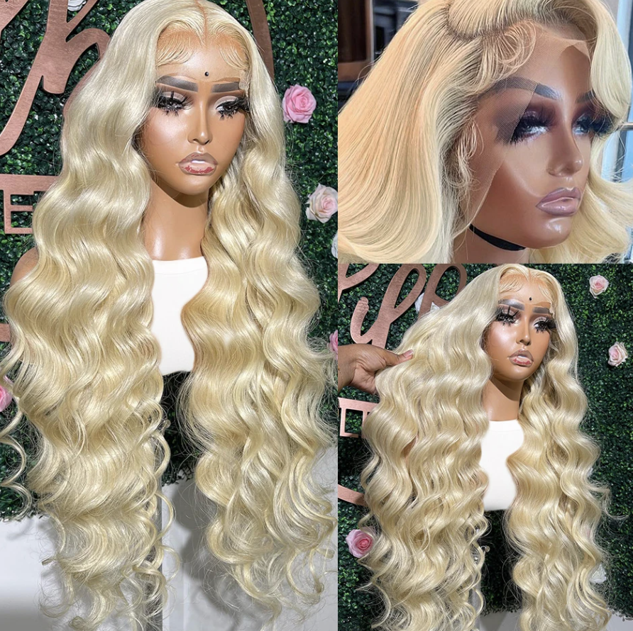 🔥613 HD Lace Human Hair Body Wave 13X6 180 Density Closure Blond Wig