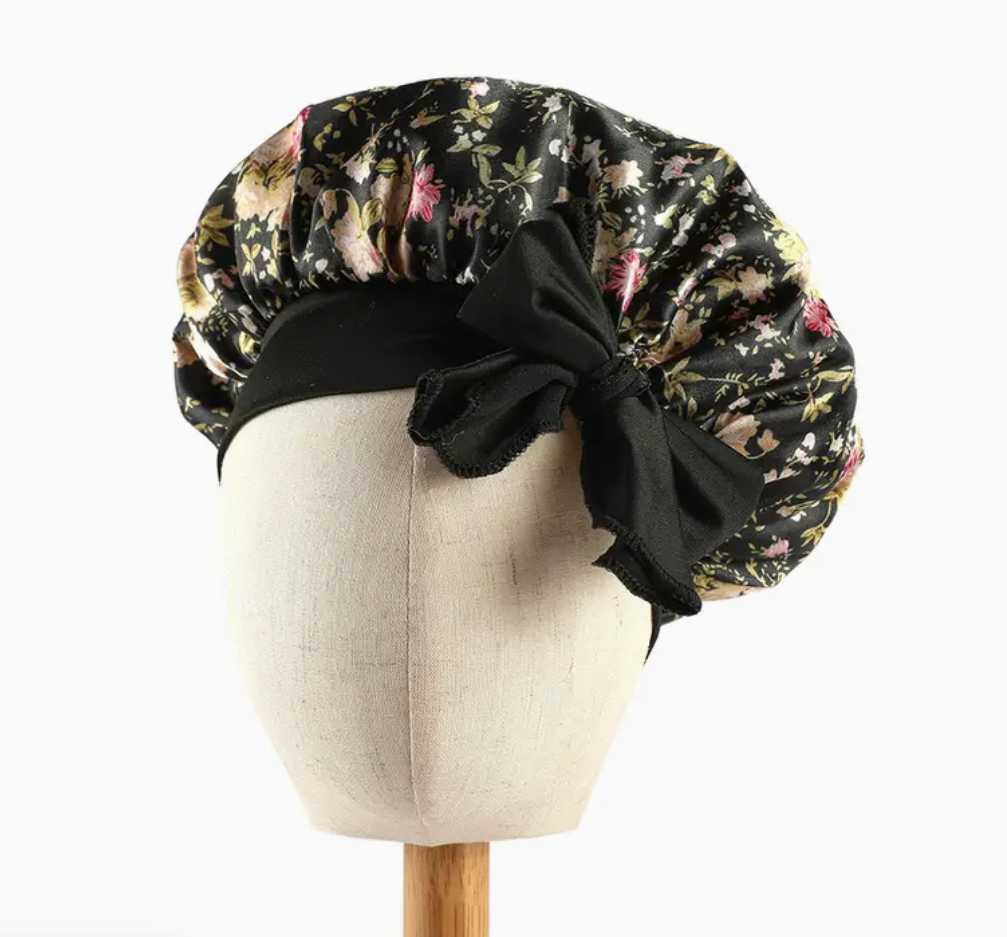 kids Flower Bonnet With Bow Tie For kids Curly Hair Silky Girls Head Cap