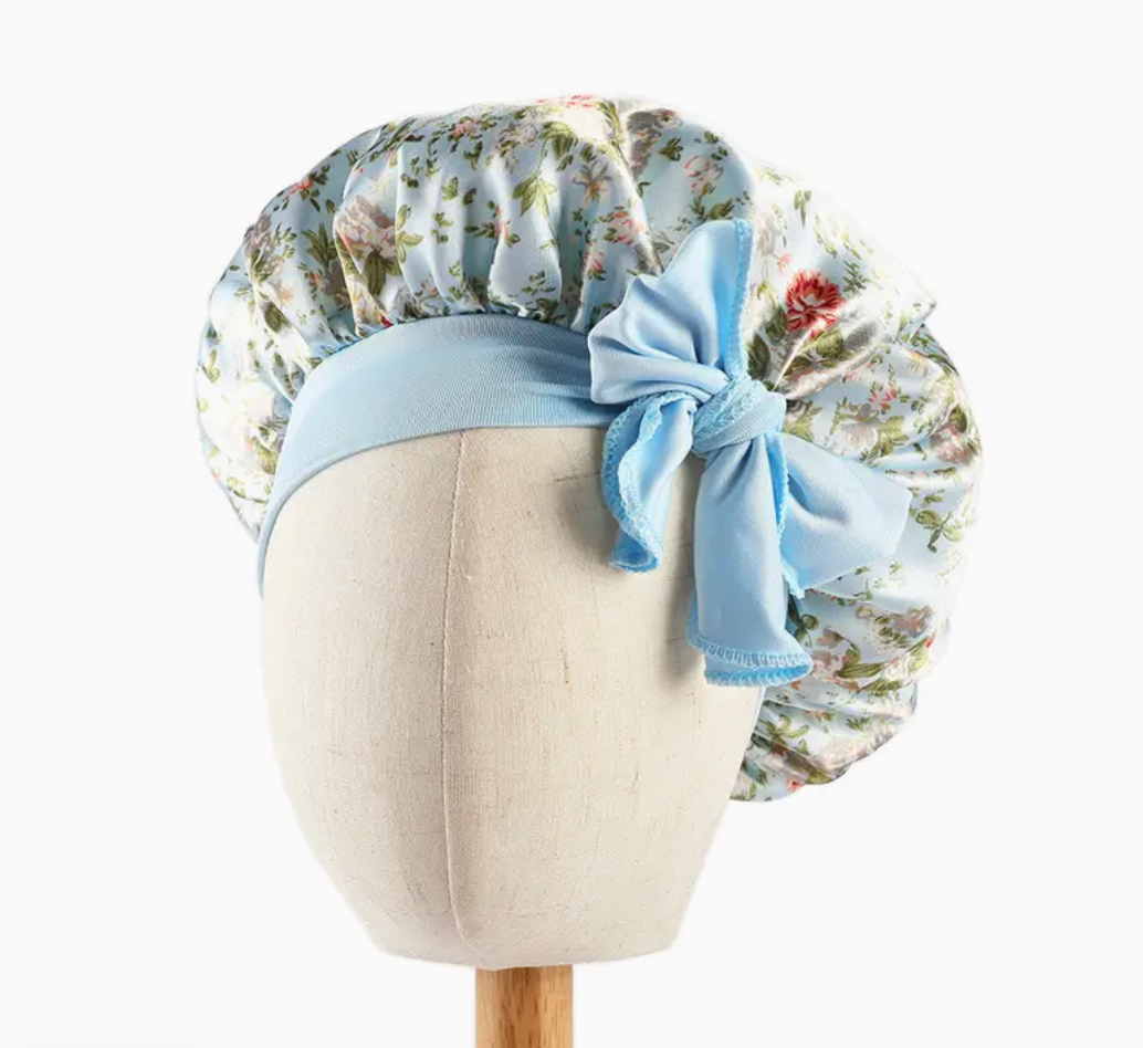 kids Flower Bonnet With Bow Tie For kids Curly Hair Silky Girls Head Cap