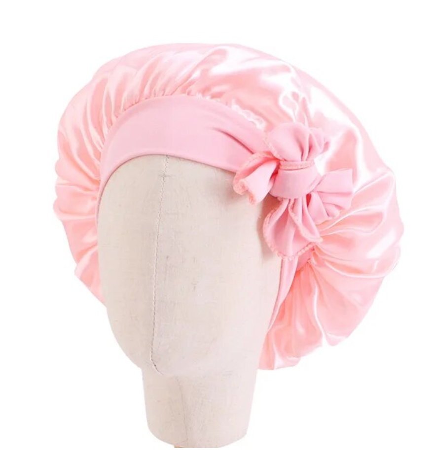 Solid color Satin Baby Bonnet Silk Cap With Band Tie Baby Sleeping Bonnet