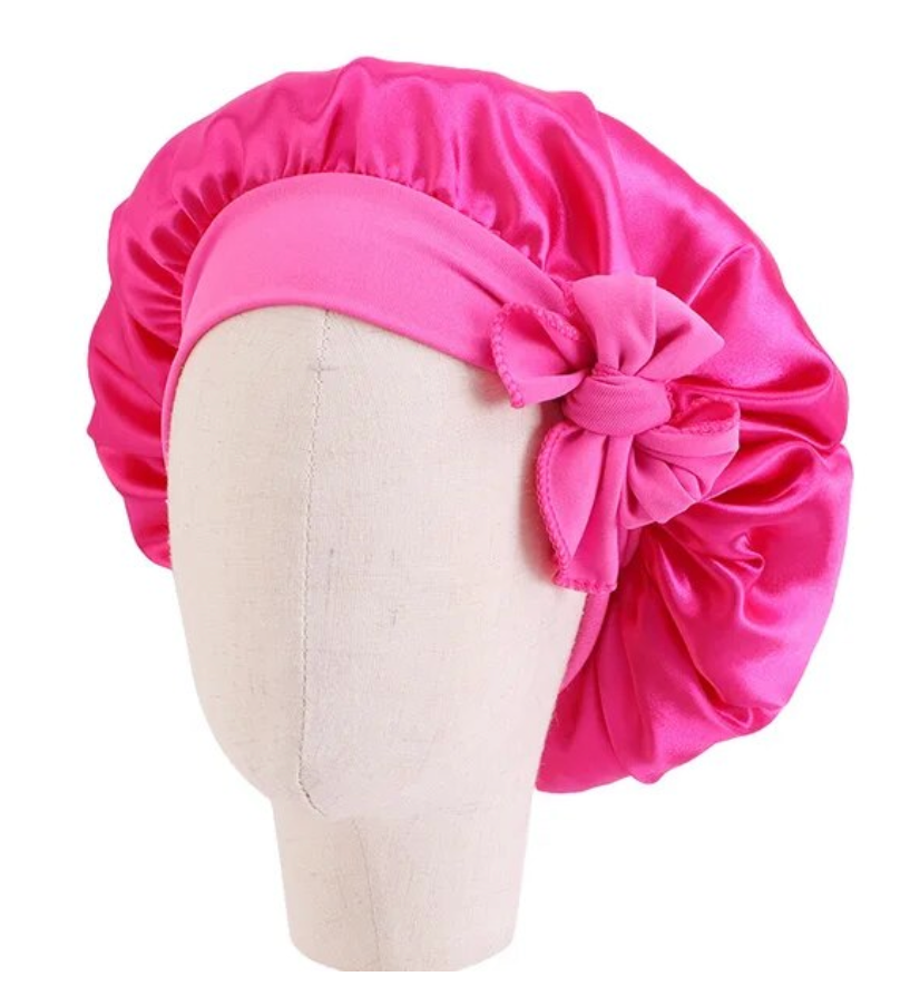 Solid color Satin Baby Bonnet Silk Cap With Band Tie Baby Sleeping Bonnet