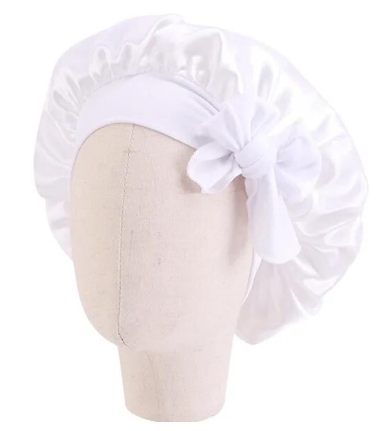 Solid color Satin Baby Bonnet Silk Cap With Band Tie Baby Sleeping Bonnet