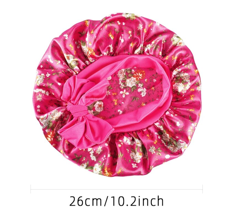 kids Flower Bonnet With Bow Tie For kids Curly Hair Silky Girls Head Cap