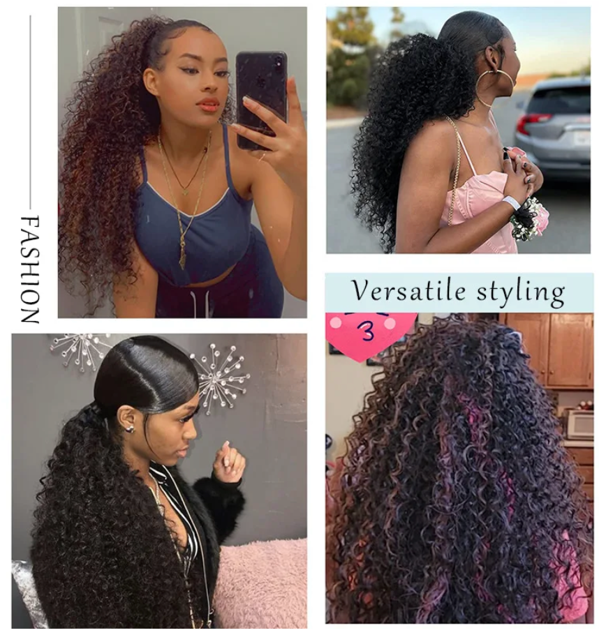 50cm Adult Full Drawstring Ponytail Natural Kinky Curly Heat resistant synthetic Hair Extension
