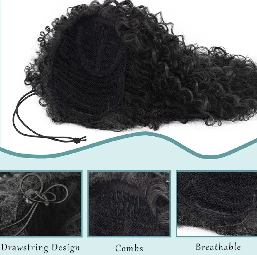 50cm Adult Full Drawstring Ponytail Natural Kinky Curly Heat resistant synthetic Hair Extension