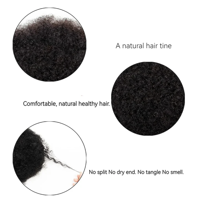 4 Inch Kinky Curly Natural Hair Kids Puff Hair Extension Drawstring 1B Ponytail