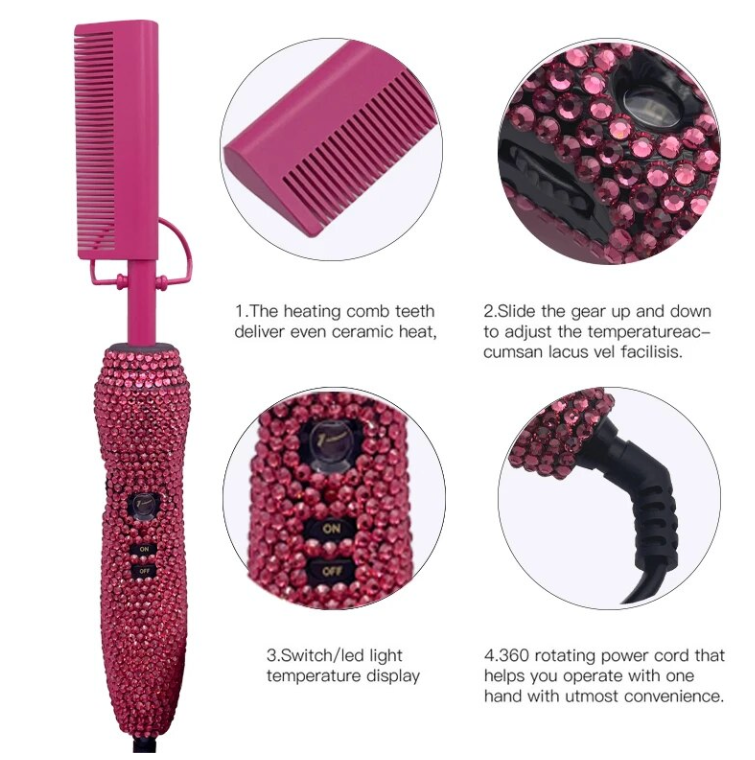 Rhinestone Hot Comb Hair Straightener Bedazzled Heat tool