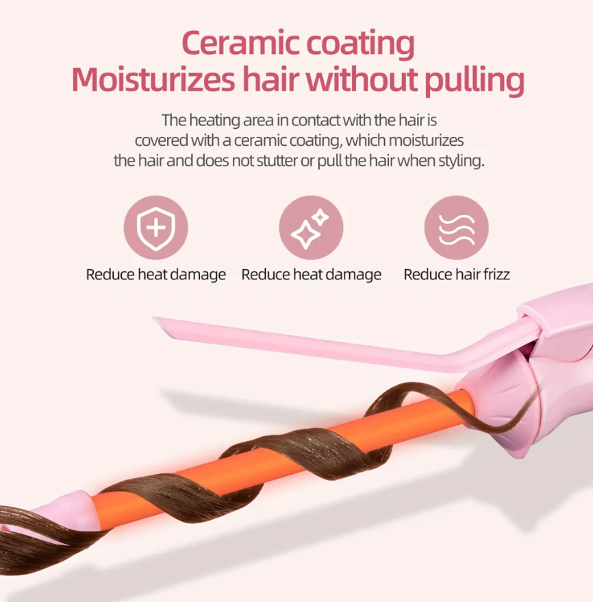9mm Ceramic Coating Mini Pink Curling Iron Wand