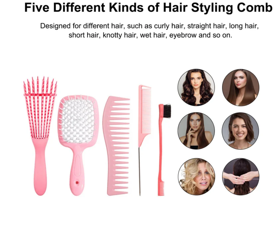5 Pcs Hair detangling Brush Comb Set For All Hir Types